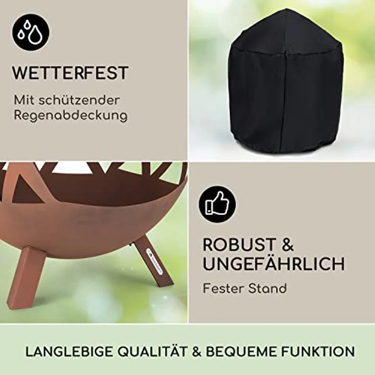Blumfeldt Feuerschale, Robuste Outdoor Stahl-Feuerschale 68 cm, Wetterfest, mit Standfuß, Garten & Camping – Bild 3
