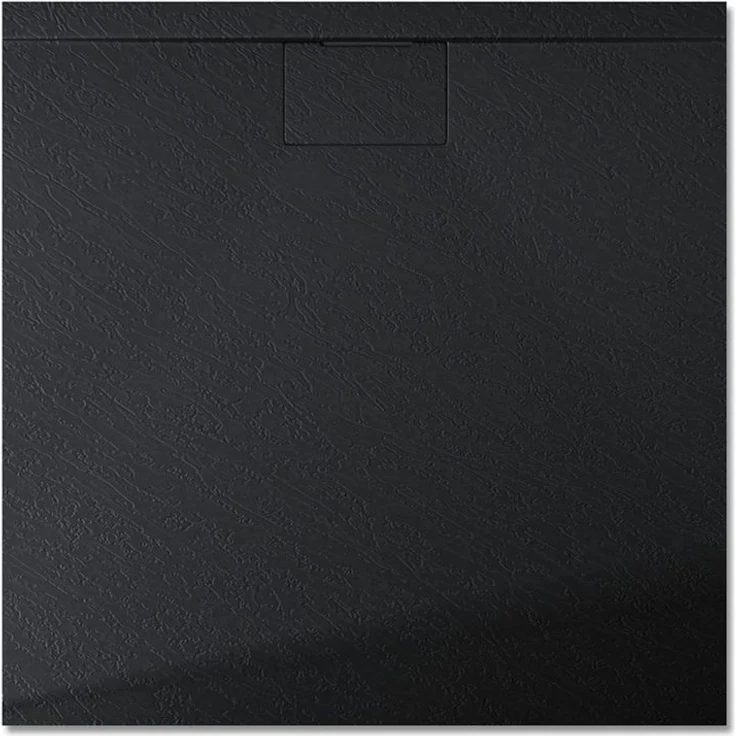 doporro Duschwanne Duschtasse flach Mineralguss DIN-Anschlüsse Boden Geoma07, Quadratisch, weiß – Bild 1