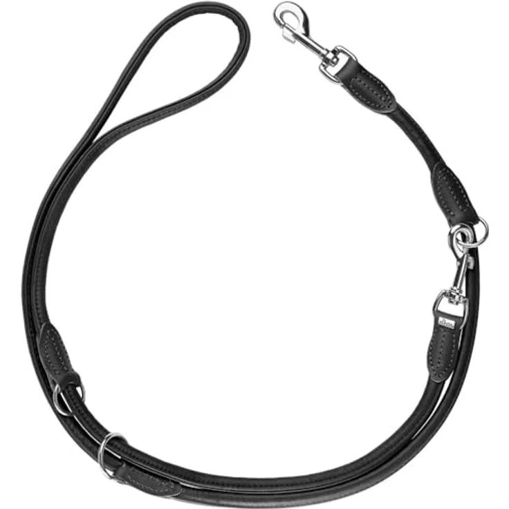 HUNTER Verstellbare Führleine Round & Soft Canadian Up, Premiumleder, reißfeste Nyloneinlage, schwarz, Größe 10/200 – Bild 1