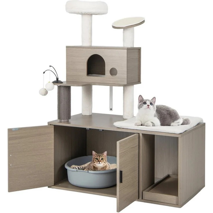 COSTWAY Kratzbaum, Sisal Katzentoilette mit Bällen, Grau
