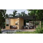 CHILLROI® Hybrid Gartenhaus Hollywood inkl. Fußboden optional mit Anbau Gartenlaube Geräteschuppen Gartenhütte (Naturbelassen mit Anbau)