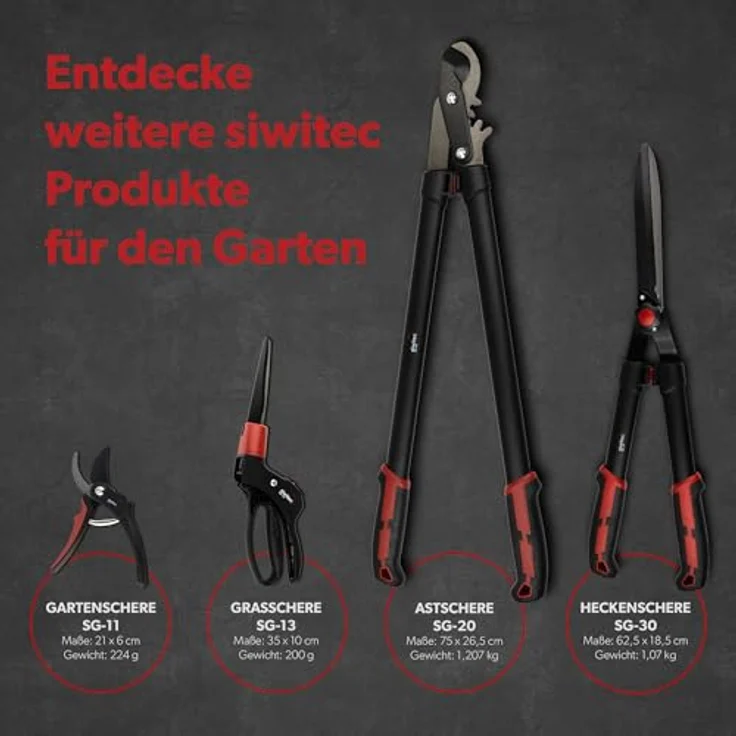 siwitec Teleskop-Heckenschere, Gartenschneider mit Aluminiumgriffen, 67,5 - 80 cm, schwarz-rot, leicht, SK-5 Kohlenstoffstahlklinge – Bild 7