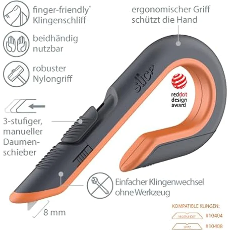 SLICE Cuttermesser Slice 10400, Kartonschneider mit manuell verstellbarer Keramikklinge und Antirutschbeschichtung, beidseitig nutzbar – Bild 5