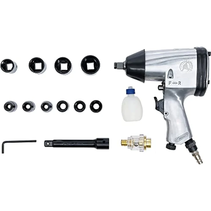 BGS TECHNIC Druckluft-Schlagschrauber 12,5 mm (1/2') mit 16-tlg. Werkzeugsatz, 312 Nm, Hobby-Einsatz, max. 7000 U/min, 4,066 kg – Bild 6