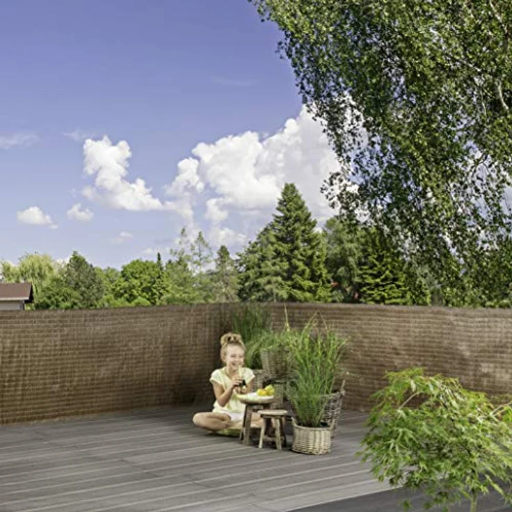 Windhager Sichtschutzm. Raffia, 90x300cm, braun, robuster Wind- und Sichtschutz in gewebter Bastoptik, wetterfest aus Kunststoff – Bild 4