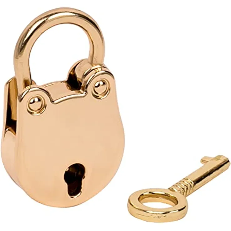 HMF Mini Deko Vorhängeschloss mit Schlüssel | 3,8 x 2,5 x 1 cm | Gold