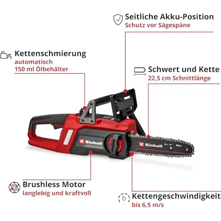 Einhell GE-LC 18/25 Li BL Solo, Akku Kettensäge mit 25 cm Schwertlänge und bürstenlosem Motor – Bild 3