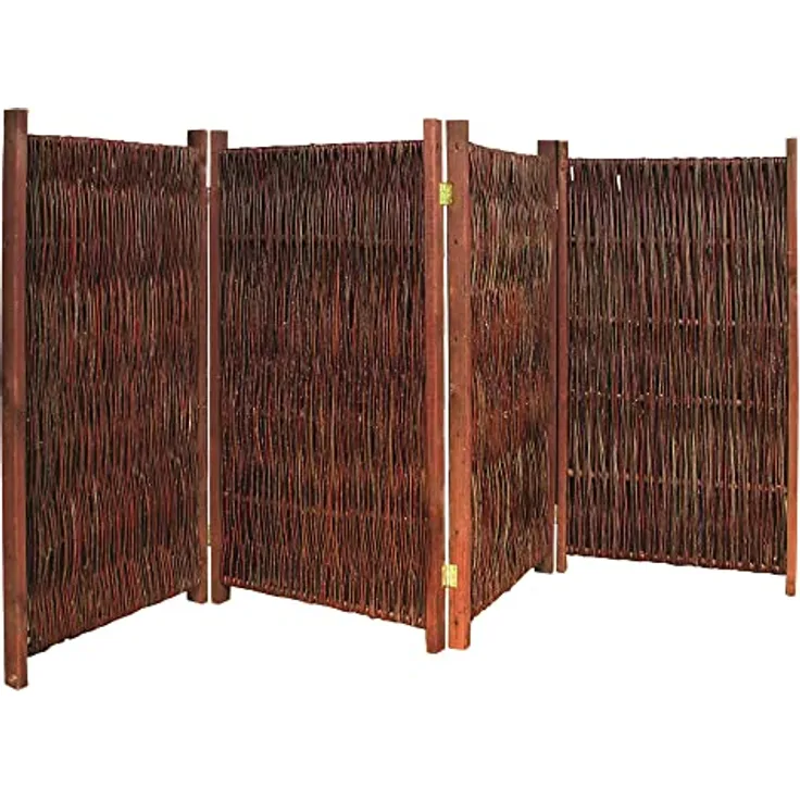Noor Paravent aus Weide Sichtschutz 120 x 240 cm, 4-teilig I Garten-Weidenparavent mit starkem Kiefernholzrahmen I Faltbarer Balkonschutz zur einfachen Aufbewahrung