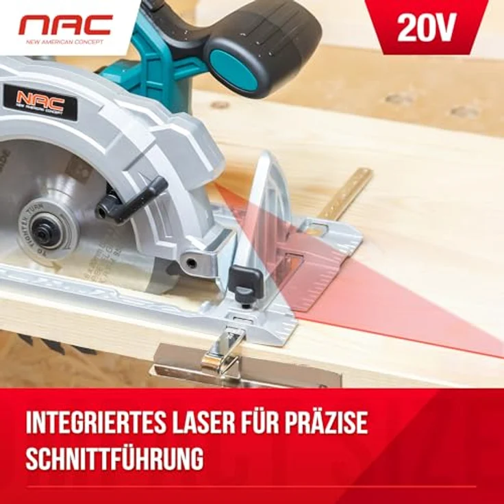 NAC Handkreissäge NEW AMERICAN CONCEPT, Akku-Kreissäge mit Laserführung, 20 V, 165 mm Sägeblattdurchmesser, ohne Akkus und Ladegerät – Bild 6
