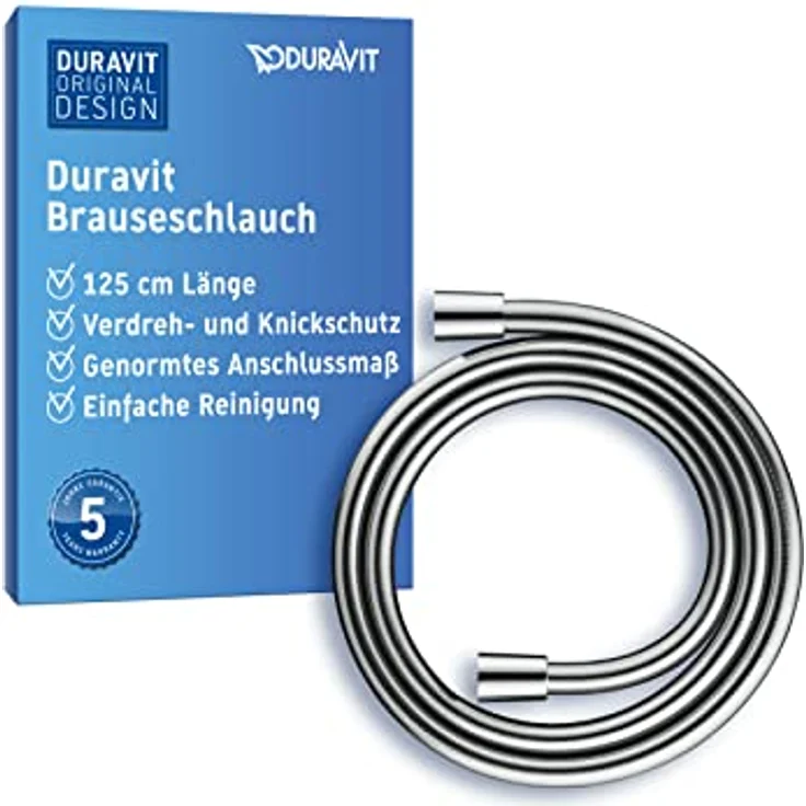 Duravit Universal Brauseschlauch, flexibler Duschschlauch 1,25 m mit Verdrehschutz, knickfest, Chrom – Bild 1