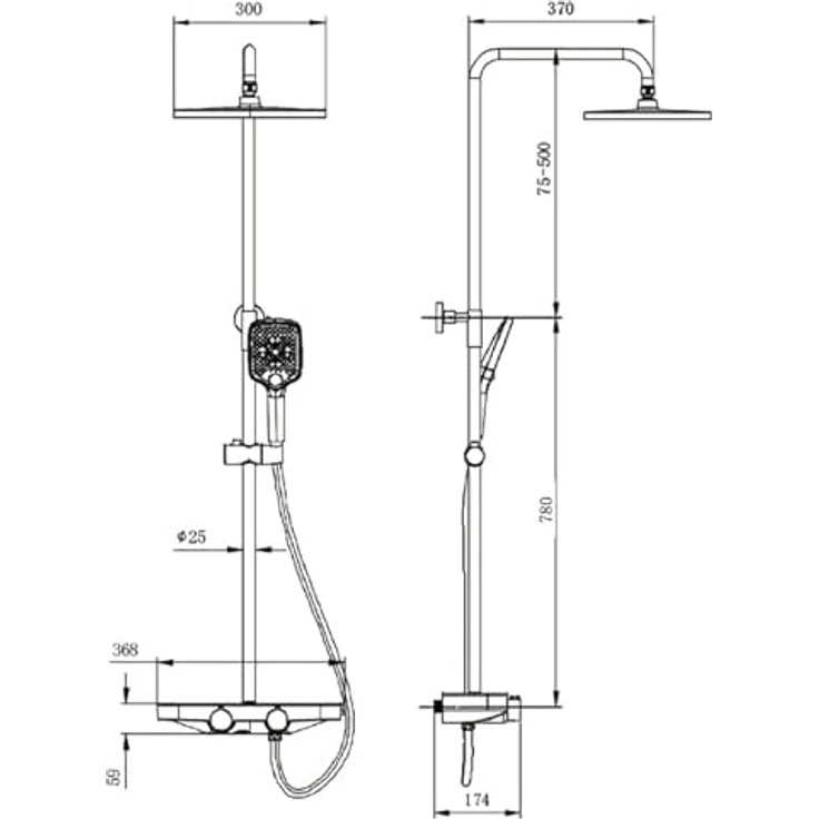 Bernstein Duschsystem BS371, Weiß matt - Thermostat, Ablagefläche, wählbare Handbrause und Duschkopf – Bild 5