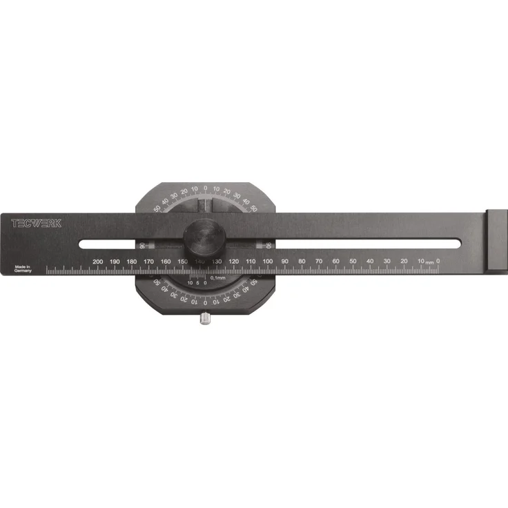 Tecwerk Winkelmesser, Winkelstreichmass 300 mm mit Laserbeschriftung, Nonius-Skala und schwarzer Eloxierung