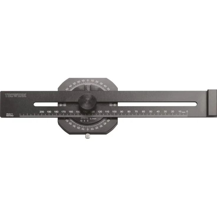 Tecwerk Winkelmesser, Winkelstreichmass 300 mm mit Laserbeschriftung, Nonius-Skala und schwarzer Eloxierung