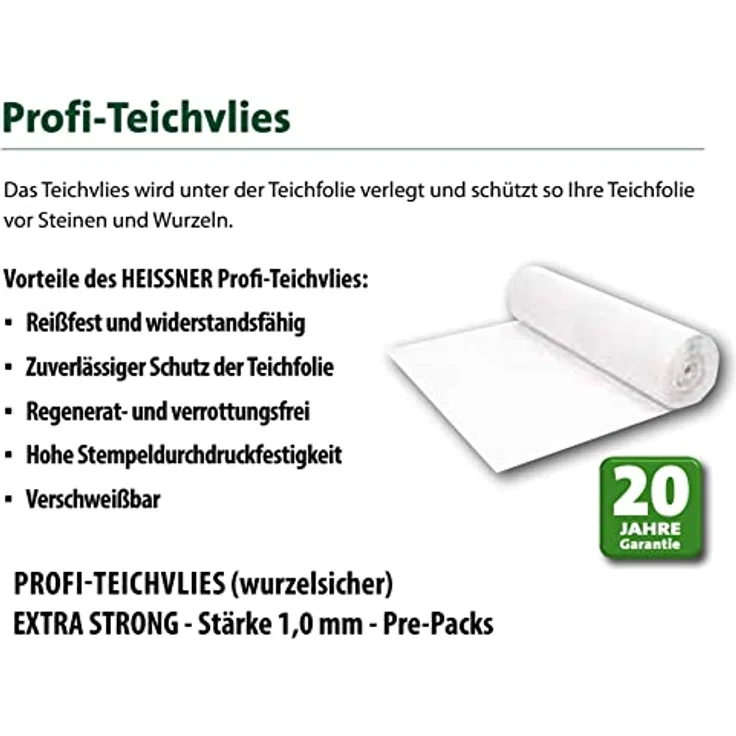 Heissner Profi Teichvlies "EXTRA STRONG", 4 x 4 m, 200 g/m², stabil und langlebig – Bild 3