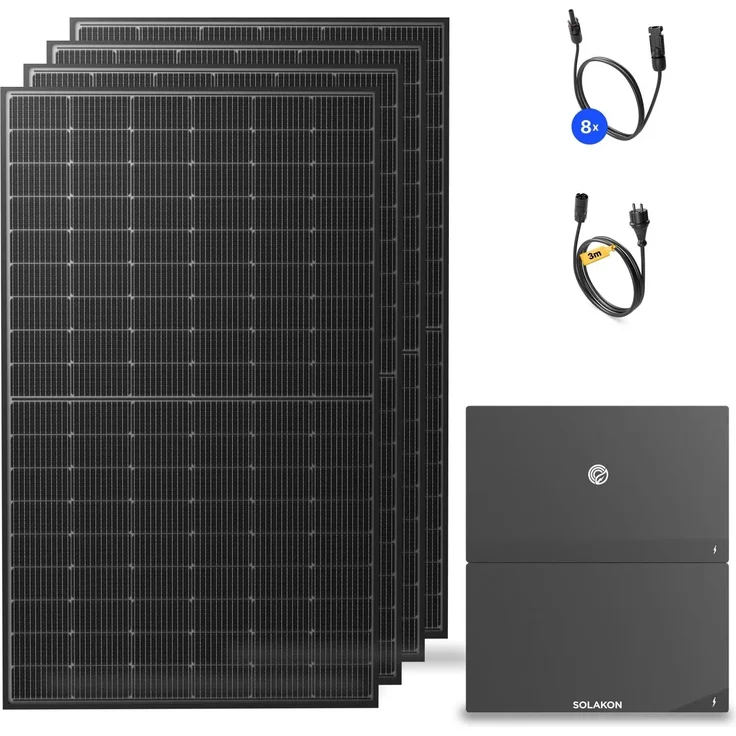 Solakon Balkonkraftwerk 2000W, Photovoltaikanlage mit 4,22 kWh Speicher und 800W Bifazialmodulen, steckerfertiges Komplettset mit 3m Kabel