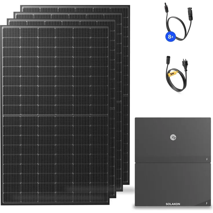 Solakon Balkonkraftwerk 2000W, Photovoltaikanlage mit 4,22 kWh Speicher und 800W Bifazialmodulen, steckerfertiges Komplettset mit 3m Kabel