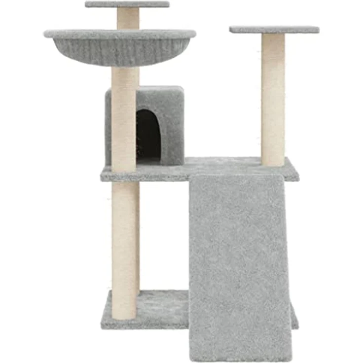 vidaXL Kratzbaum mit Haus, Hängematte, Leiter und Plattformen, hellgrau – Bild 4