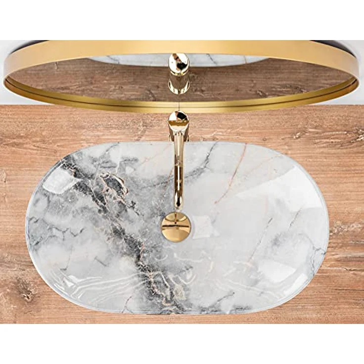 wohnwerk.idee Aufsatzwaschbecken Waschbecken Marmor Optik 60,5x36cm Royal Granit, einzigartiges und unnachahmliches Muster in Naturstein-Optik, Farbe: Royal Granit – Bild 4