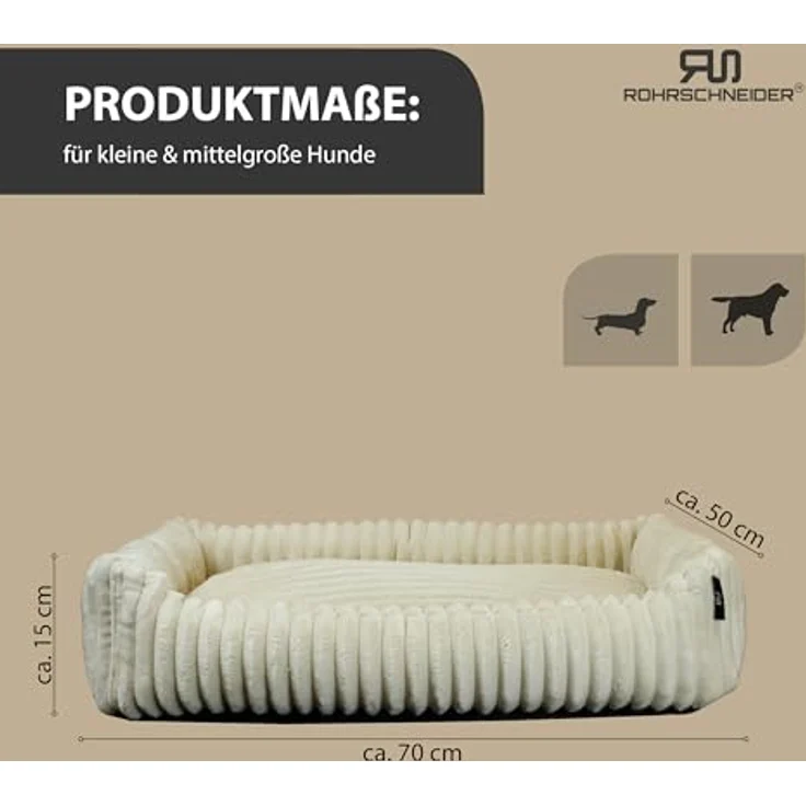 Rohrschneider Kuschelsofa Deluxe Hundebett | rutschfeste Unterseite | Korb für kleine und mittelgroße Hunde und Katzen aus weichem Cordstoff | Maße T 50 x B 70 x H 15 cm | – Bild 3