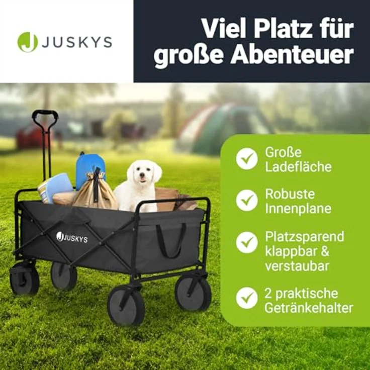Juskys Faltbollerwagen, Transportwagen mit 100 kg Tragkraft, für Outdoor & Camping, schwarz mit Getränkehaltern – Bild 5