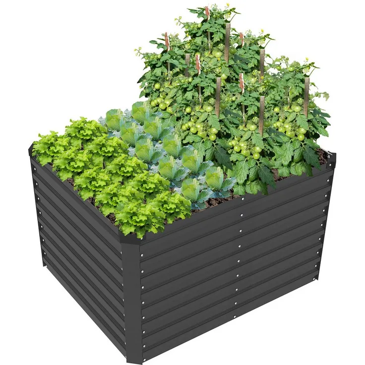 KONIFERA Hochbeet Emmy, bodenloses Gartenbeet aus verzinktem Stahl, 100 cm x 80 cm x 60 cm, anthrazit, mit Verstrebungen für mehr Stabilität
