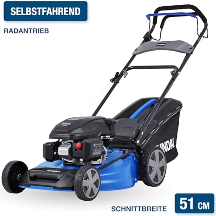 HYUNDAI LM5122G, Benzin-Rasenmäher mit 3.9 PS Motor und 51 cm Mähbreite, Radantrieb, Mulcherfunktion, 65 L Fangkorb – Bild 2