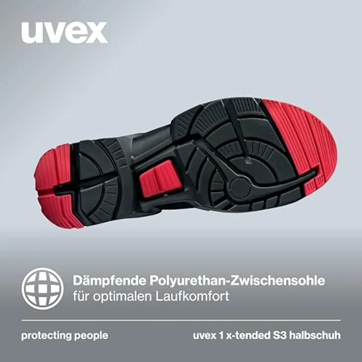 Uvex 85162 uvex 1 x-tended support Arbeitsschuh, metallfreie Zehenschutzkappe, Durchtritthemmung, Mikrovelours, dämpfende PU-Zwischensohle, schwarz – Bild 6