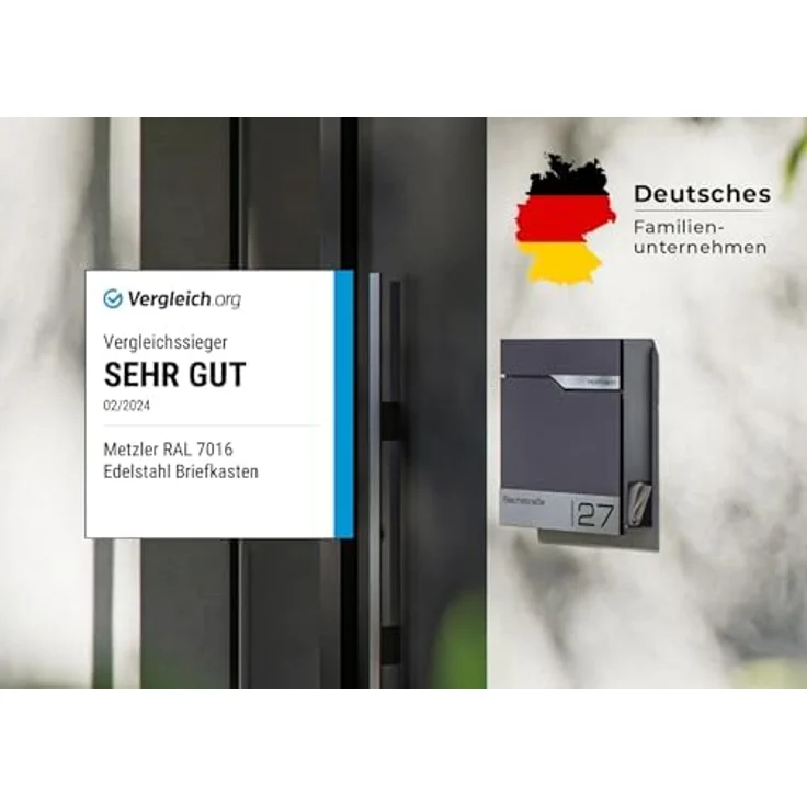 Metzler® Briefkasten Eisenglimmer, rostfreier Wandbriefkasten mit Zeitungsfach, personalisierbar mit Lasergravur und austauschbarem Edelstahl-Namensschild, 10 Jahre Ersatzteile – Bild 3