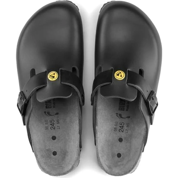Birkenstock Boston ESD, Unisex Hausschuhe aus Naturleder, schmal, schwarz, Größe 38 – Bild 8