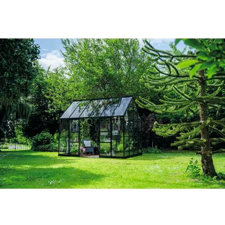 Halls Icon 8 Planthouse, Gewächshaus 9,7 m² mit Sicherheitsglas, 4 Dachfenstern und Doppelschiebetüren, schwarz