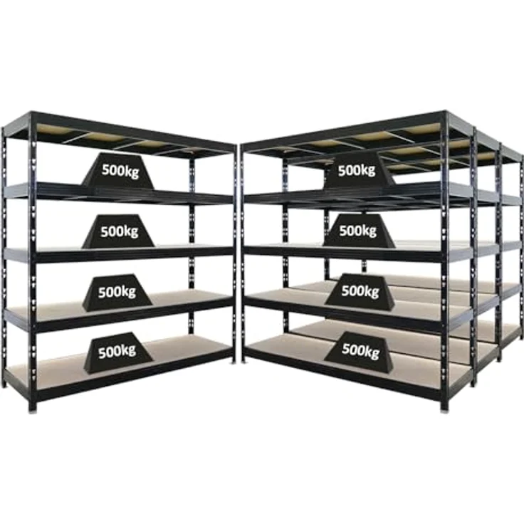 Proregal Schwerlastregal Mega Deal Profi RHINO, 200 x 200 x 60 cm, Traglast pro Boden 500 kg, 5 Böden, Steckmontage, schwarz – Bild 1