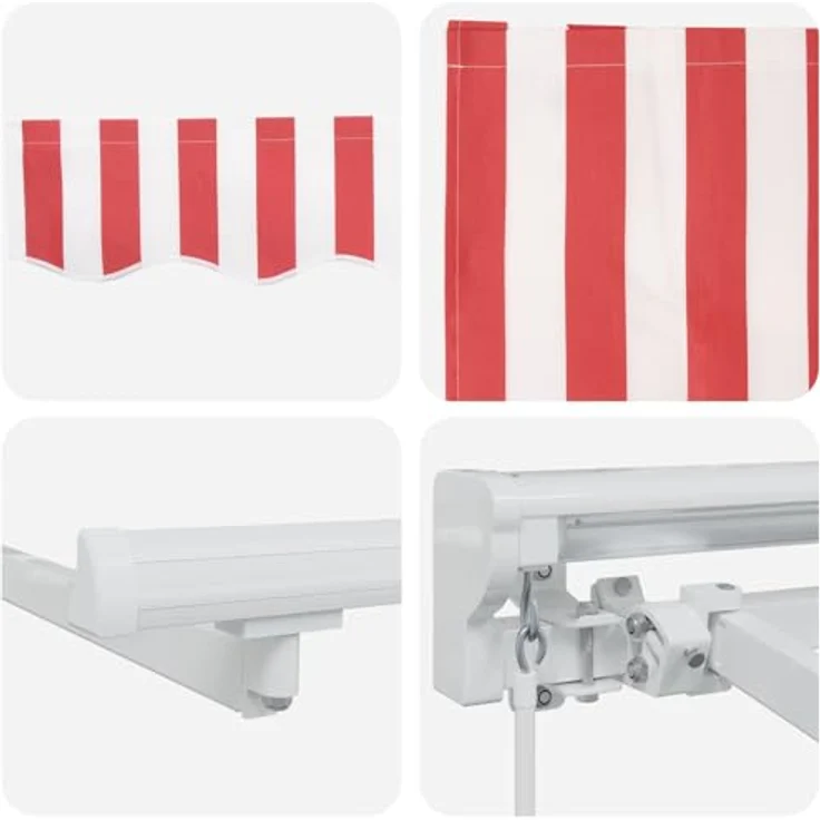vidaXL Manueller Markisenrahmen mit LEDs, 4,5 x 3,5 m, rot und weiß, pulverbeschichteter Aluminiumrahmen, wetterfest, manuelle Bedienung, LED-Beleuchtung – Bild 5
