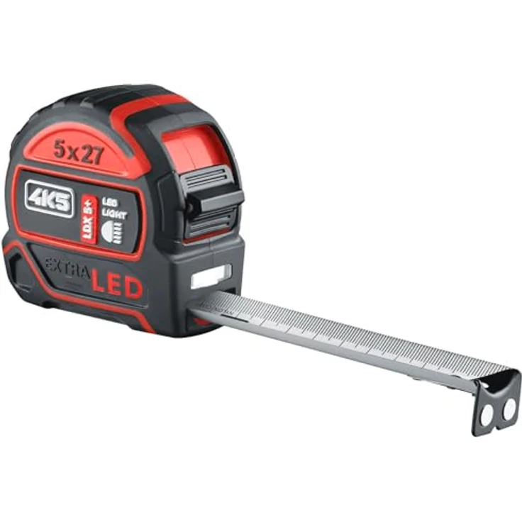 4K5 LDX 5+, 5 m LED Rollbandmaß mit Magnet & USB-C Akku, weißes Band, Stoppfunktion & Nylon-Coating – robustes Profi Maßband für Baustelle und Handwerk – Bild 1