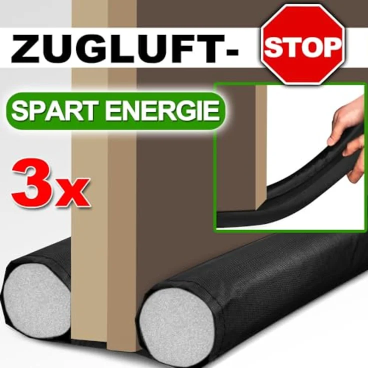 Deuba 3x Zugluftstopper 95 cm Zuschneidbar Waschbar Türdichtung Energiesparend Lärmschutz Wärmeisoliert Haustüre Schwarz – Bild 4