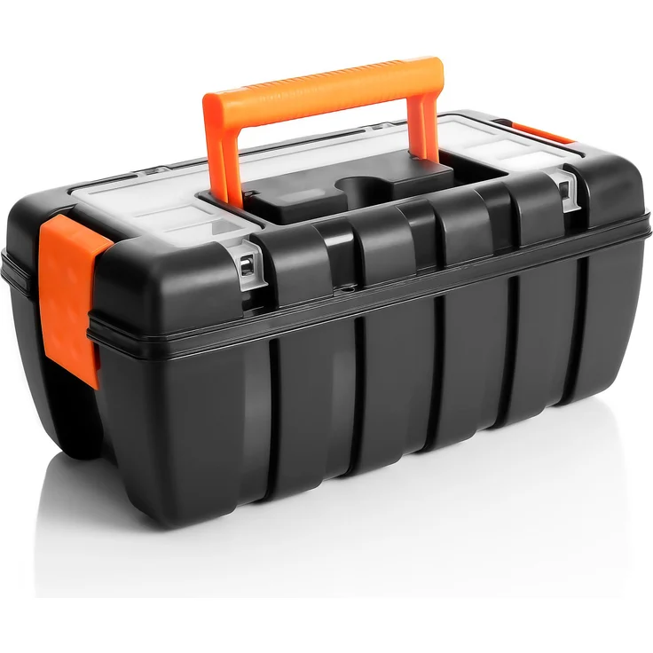 BigDean Werkzeugkoffer Werkzeugkoffer leer 37x20x16cm - aus bruchsicherem Kunststoff, Schwarz-Orange – Bild 1