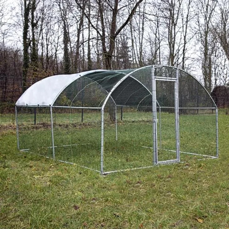 WilTec Fudajo XXL Freilaufgehege 4 x 2,95 x 2 m mit Sonnendach und galvanisierten Gitterstäben, Robuste Langlebigkeit, UV-Schutz & Witterungsbeständigkeit, Geräumiges Kleintiergehege, Silber