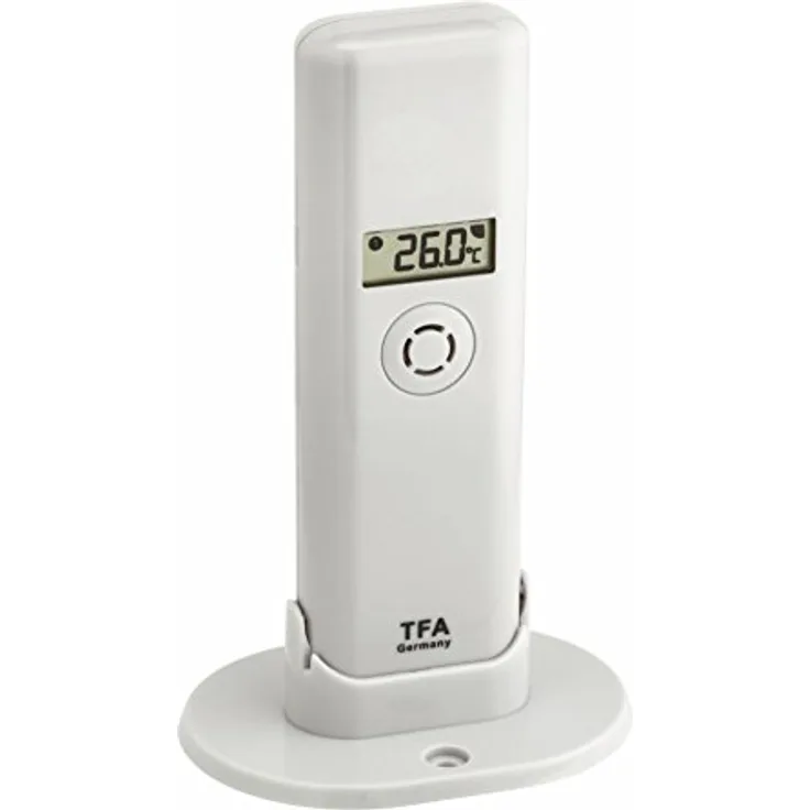 TFA Dostmann Weatherhub Thermo-Hygro-Sender, Temperatur- und Luftfeuchtigkeitskontrolle mit Display, Weiß, für Smart Home System