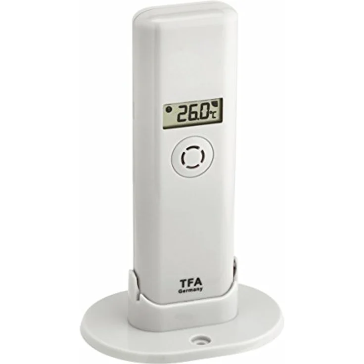 TFA Dostmann Weatherhub Thermo-Hygro-Sender, Temperatur- und Luftfeuchtigkeitskontrolle mit Display, Weiß, für Smart Home System – Bild 1