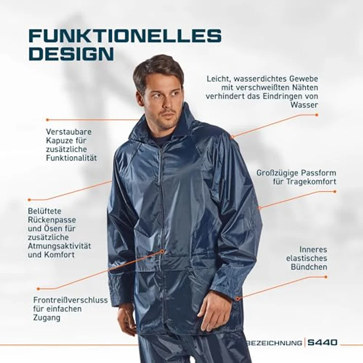 "Portwest Regenjacke Klassische Regenjacke S440, wasserdichtes Gewebe, verschiedene Farben" – Bild 2