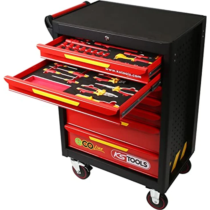 KS Tools 117.6144 Ecoline Werkstattwagen mit 42 isolierten Werkzeugen für Hybrid-und Elektrofahrzeuge, 910 x 750 x 550 mm – Bild 3