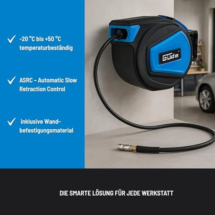 Güde Automatischer Schlauchaufroller 15 m, 12 bar max. Arbeitsdruck, 180° schwenkbar, knick- und abriebfester Hybridschlauch – Bild 4