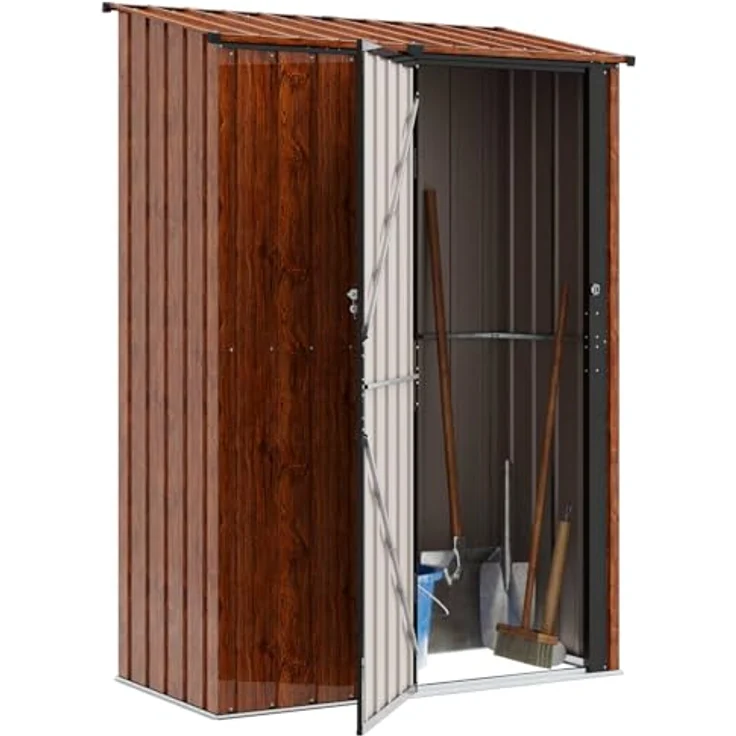 vidaXL Metall Gartenhütte, wetterfester Garten- und Terrassen-Speicher in Braun, 140,5 x 74 x 200 cm, ideal für Werkzeuge und Outdoor-Zubehör – Bild 1