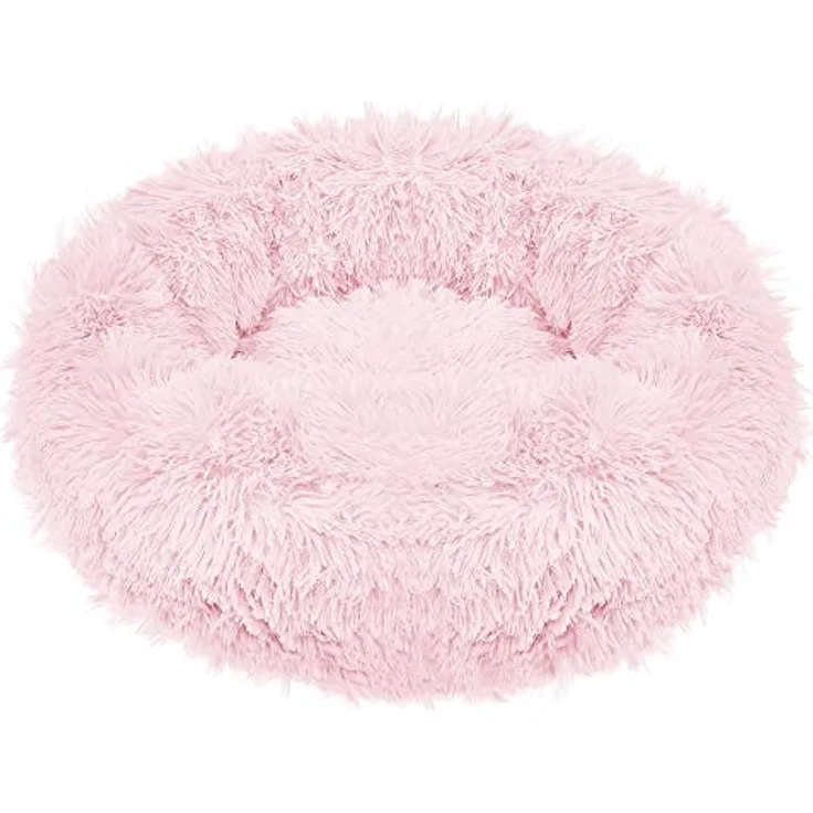 SPRINGOS Hundebett Liegeplatz Rund Langhaar Schlafplatz Komfortabel Kuschelig Anti-Rutsch-Unterseite (80 cm, Puderrosa)