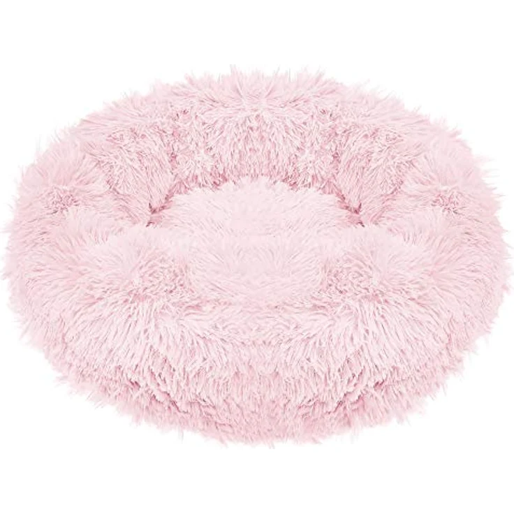 SPRINGOS Hundebett Liegeplatz Rund Langhaar Schlafplatz Komfortabel Kuschelig Anti-Rutsch-Unterseite (80 cm, Puderrosa) – Bild 1