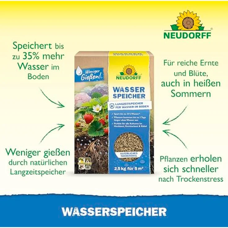 Neudorff Wasserspeicher – Natürlicher Langzeitspeicher, 2,5 kg, Braun, spart bis zu 35% Wasser für reiche Ernte und Blüte, reduziert Trockenstress – Bild 2