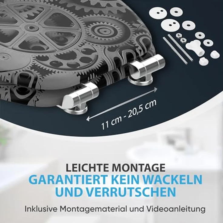 Sanilo WC Sitz Gears, Absenkautomatik aus hochwertigem Holz, pflegeleicht und antibakteriell, für alle handelsüblichen WC-Becken – Bild 6