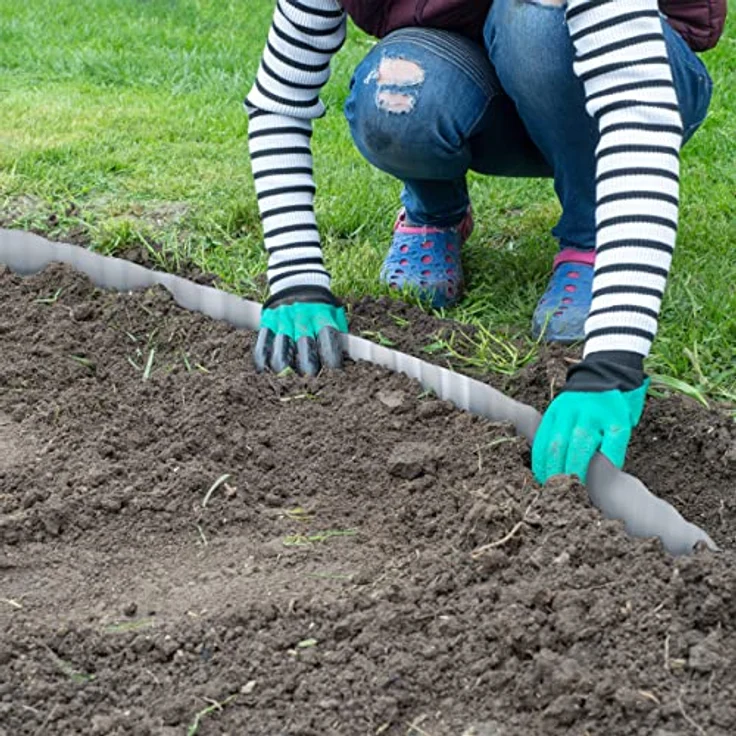 Relaxdays Rasenkante 6m, Beetbegrenzung aus Metall, verzinkt, flexibel, Umrandung f. Beet oder Rasen, 16cm hoch, Silber – Bild 3