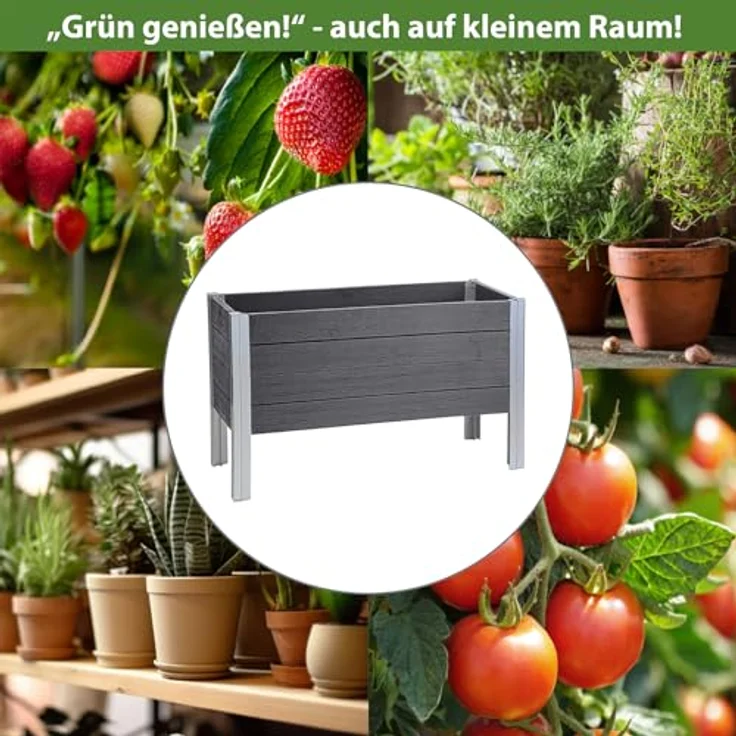 TRUTZHOLM Hochbeet 98 x 40 x 59 cm, witterungsbeständiger Pflanzkasten in grau, 100 Liter, robust in Holzoptik – Bild 4