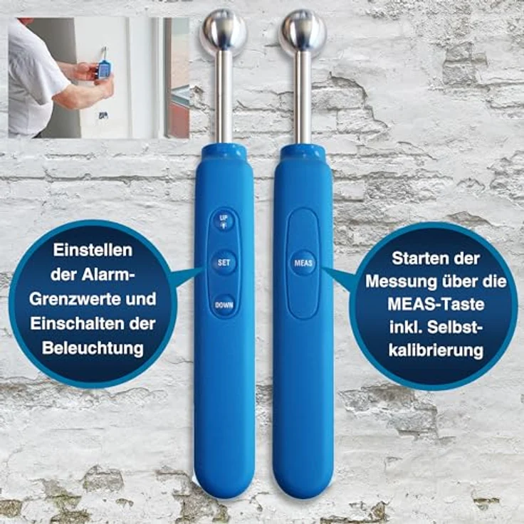PeakTech 5201 - Feuchteindikator, Materialfeuchtemessgerät, Feuchtemesser, Baufeuchtemessgerät, Feuchtigkeitsmessgerät Holz, Wand, Putz, Gips, Mauerwerk, Feuchtigkeits Detector - Messtiefe: 20 - 40 mm – Bild 6