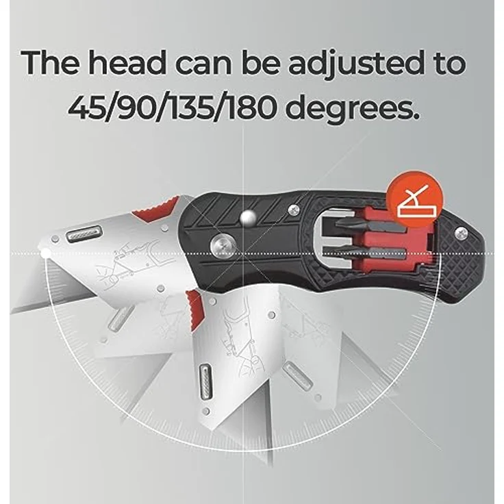 Mustbau 2 in1 Kombiniertes Universalmesser, New Generation Teppichmesser mit 4 Schraubendreherbits, mit Gürtelclip, Safety-Lock, Winkelschloss-Design(Inkl.10 Stück SK5 Ersatzklingen), Arbeitsmesser – Bild 2